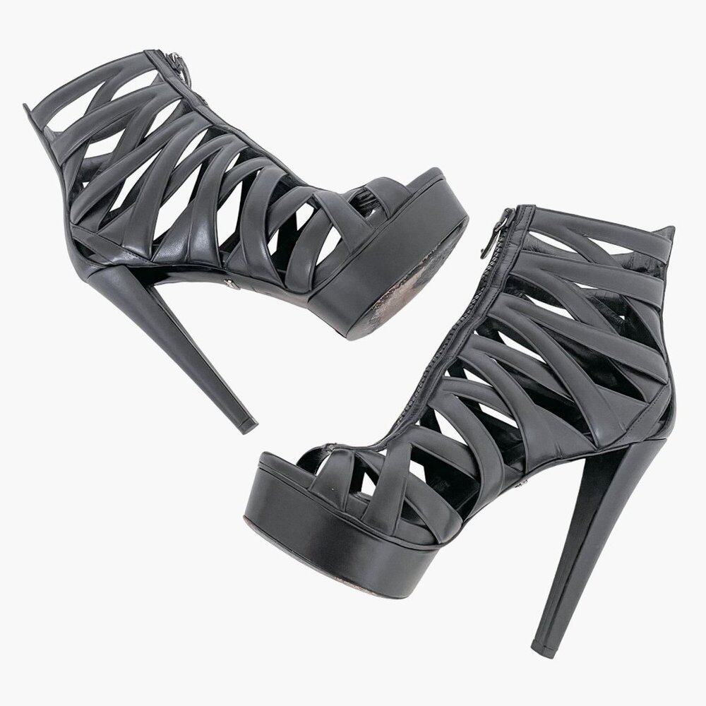 Gucci Lifford Cage Platform Pumps EU 39 US 9 Black High Heel Gladiator Booties - Picture 8 of 12